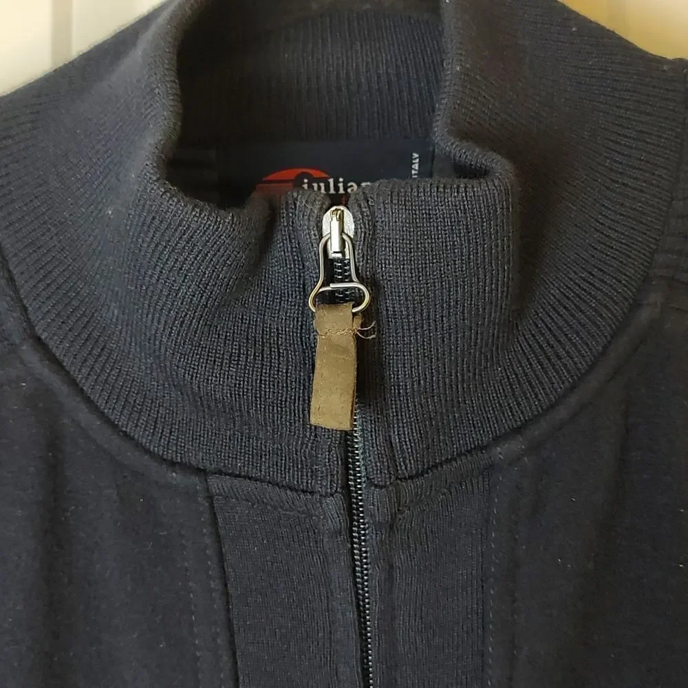 Giuliano Trico Men's Navy Wool Zip Front Sweater Academia Grandpa Jacket